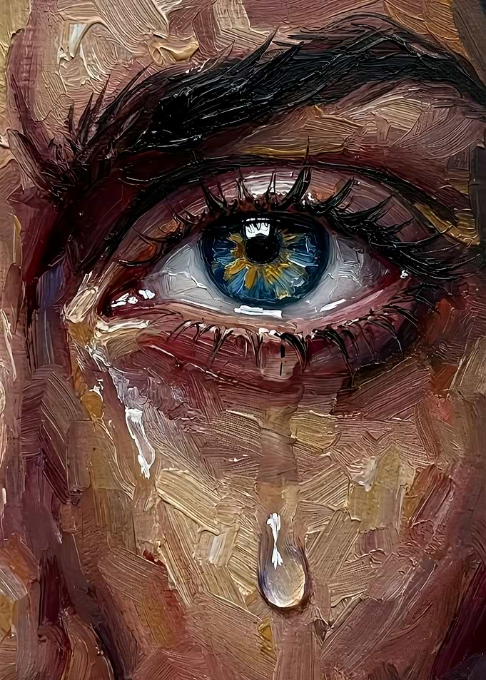 Impressionist Oil Painting of Crying Eye