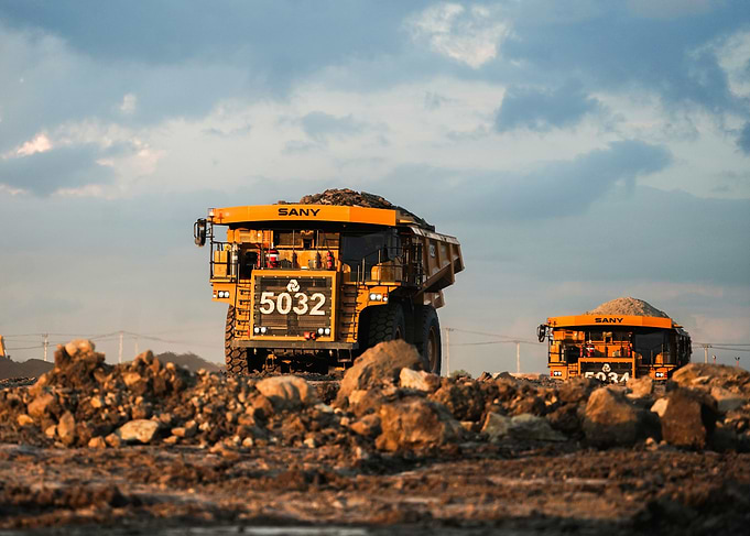 Mining Dump Trucks in Operation