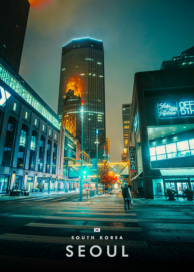 Nighttime Cityscape of Seoul Street