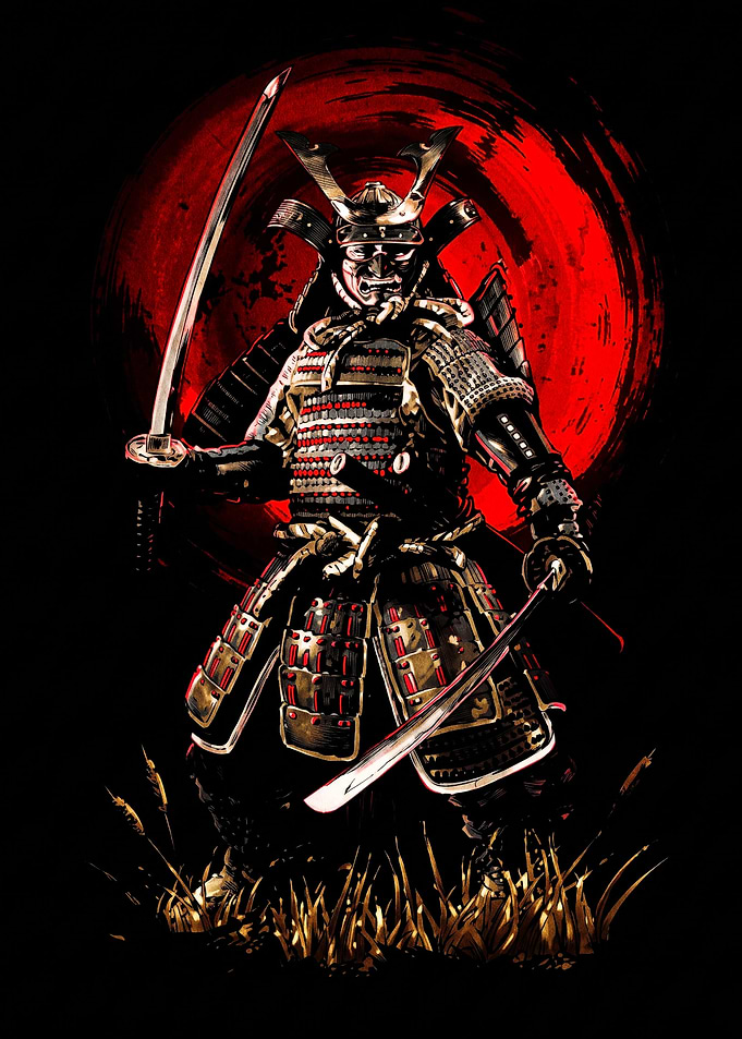Samurai Warrior with Katana Swords
