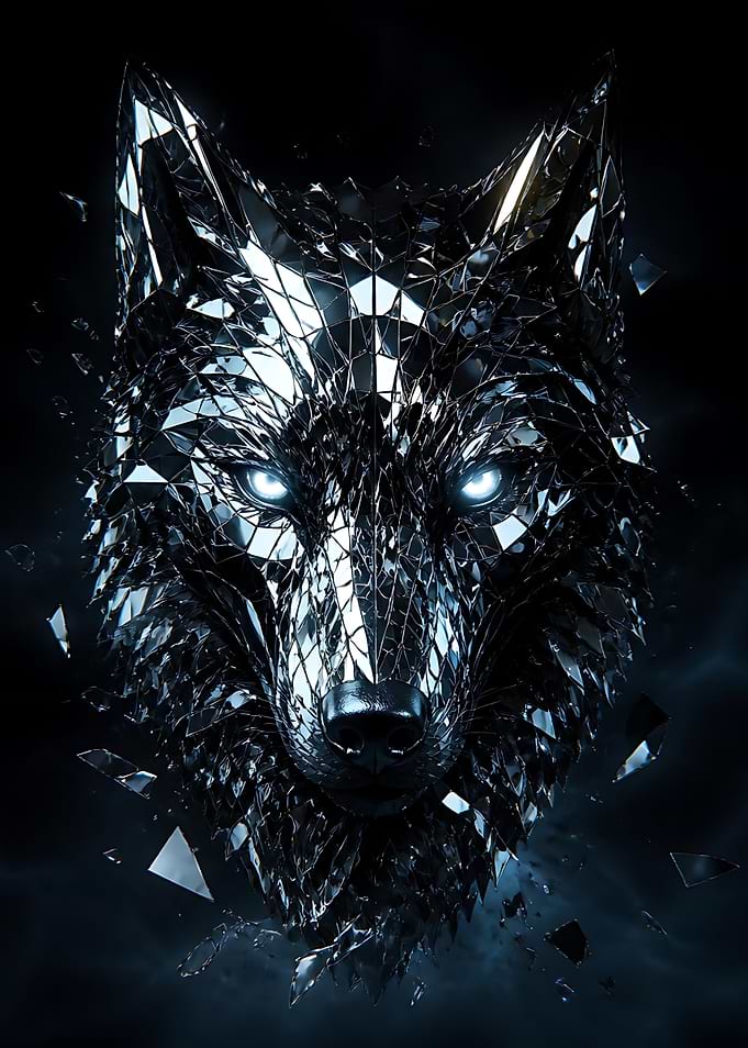 Shattered Crystal Wolf Head Portrait