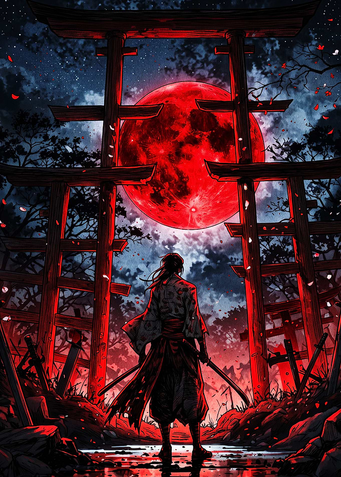 Samurai Under a Blood Red Moon