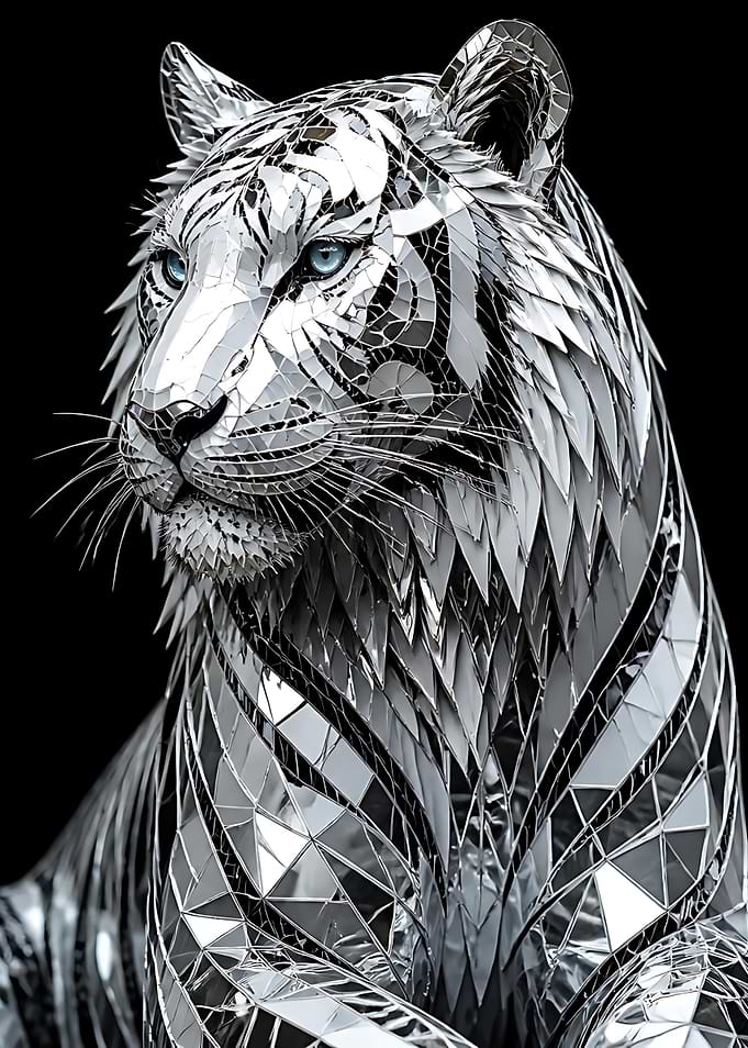 Reflective Mirrored Mosaic Tiger Sculpture