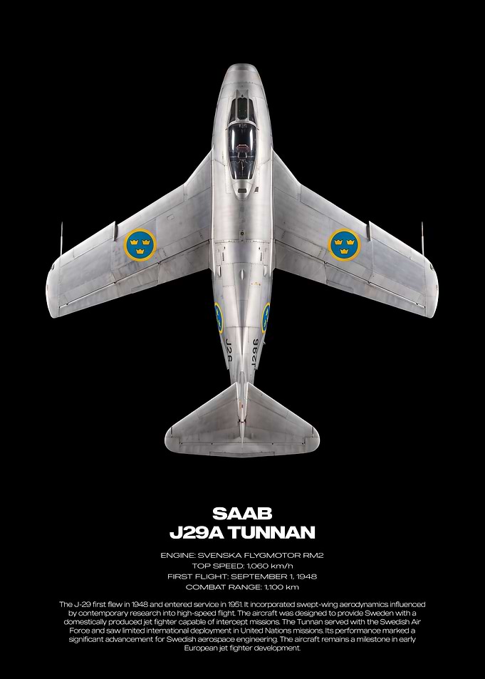 SAAB J29A Tunnan Fighter Jet Poster