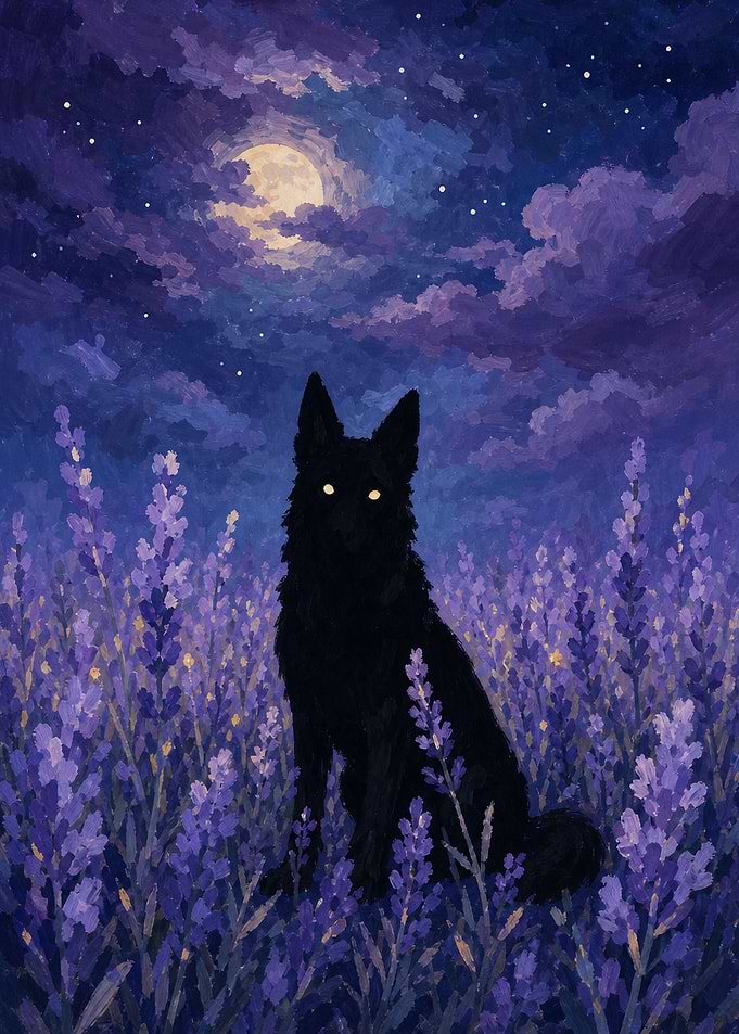 Black Wolf in Lavender Field
