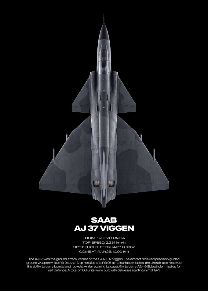 Saab AJ 37 Viggen Technical Poster
