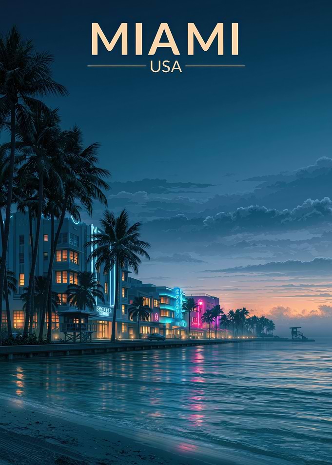 Miami Beach Sunset Travel Poster