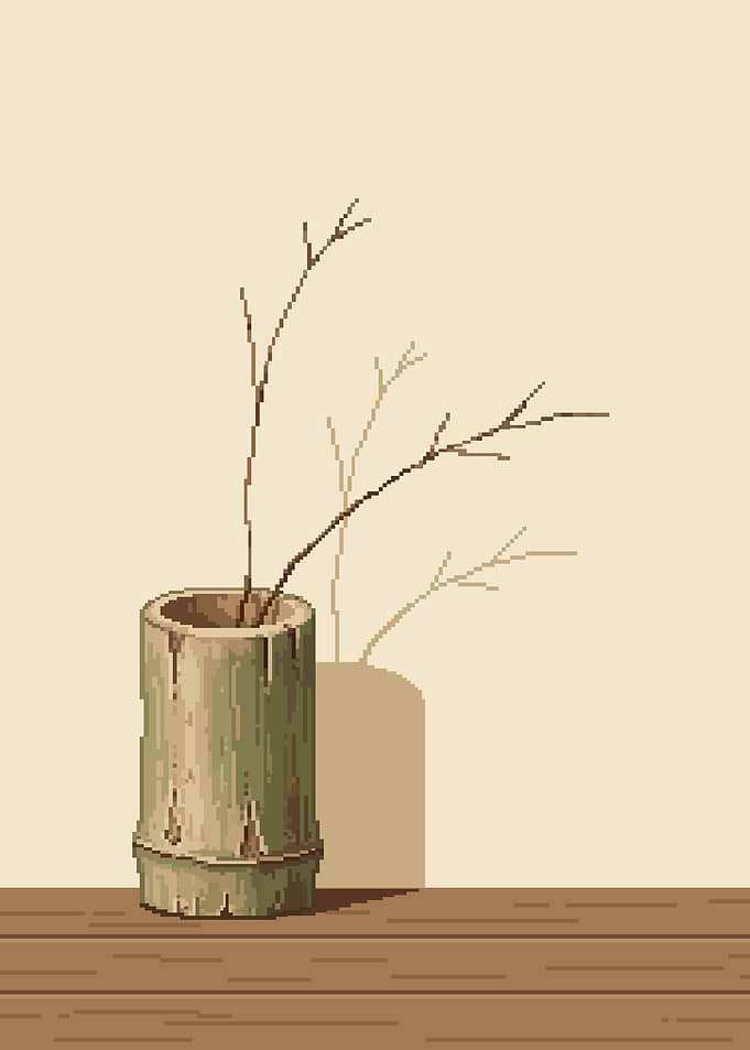 Pixel Art Bamboo Vase Still Life