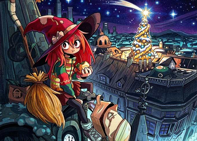 Little Witch Eating on Rooftop