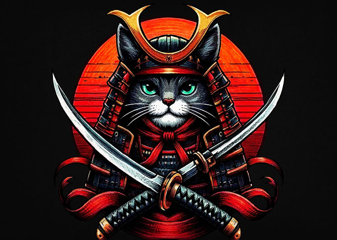 Samurai Cat Warrior with Katanas