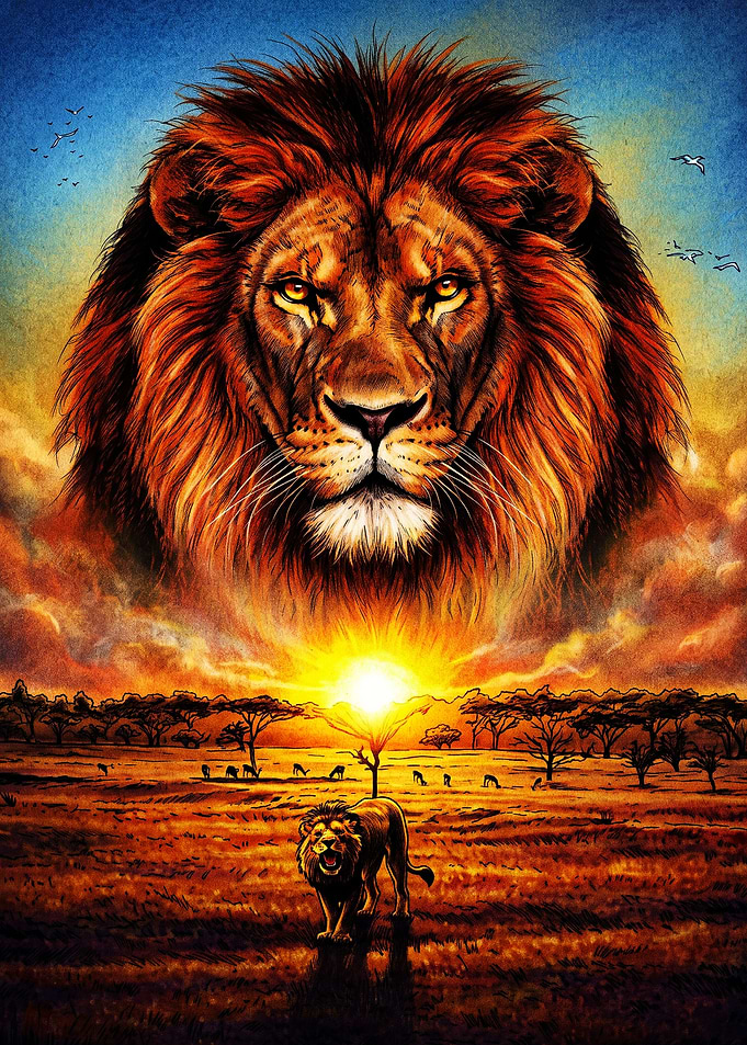 Majestic Lion Over African Savannah