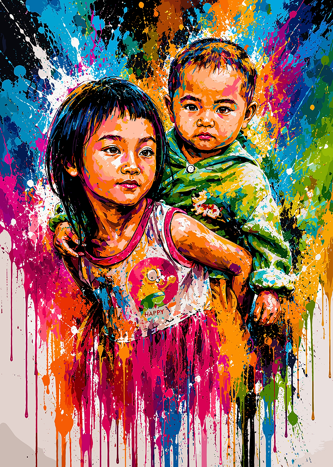 Colorful Splatter Art of Two Children