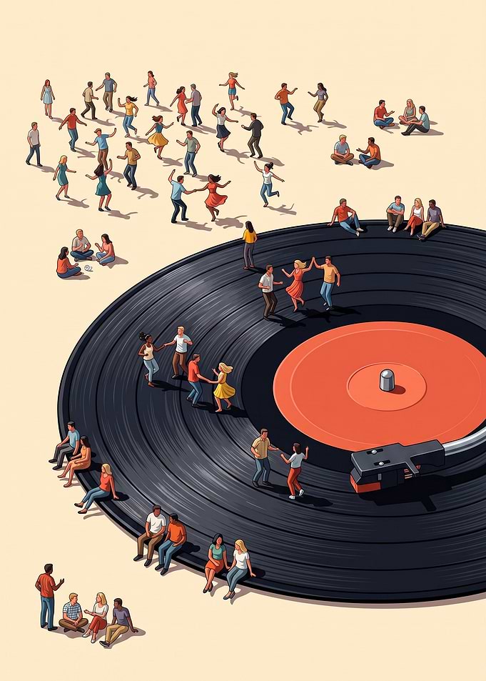 People Dancing on a Vinyl Record