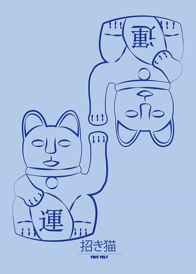 Minimalist Maneki-Neko Lucky Cat Illustration