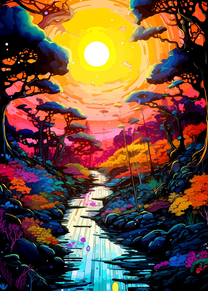 Vibrant Psychedelic Forest Landscape