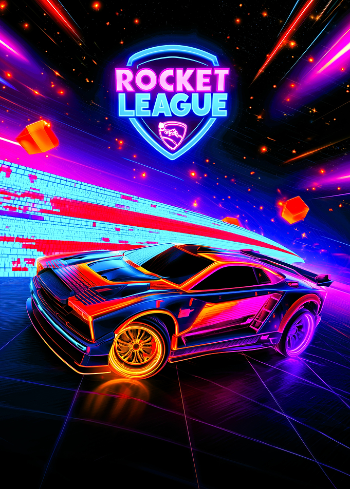 Neon Rocket League Sports Car Poster