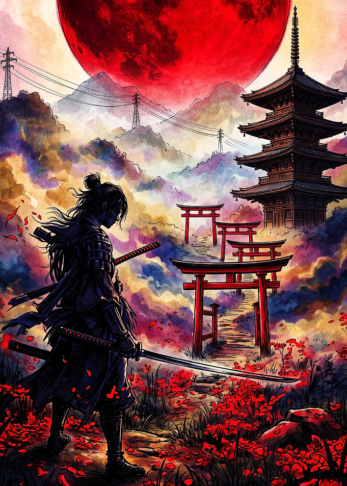 Samurai Under a Crimson Moon