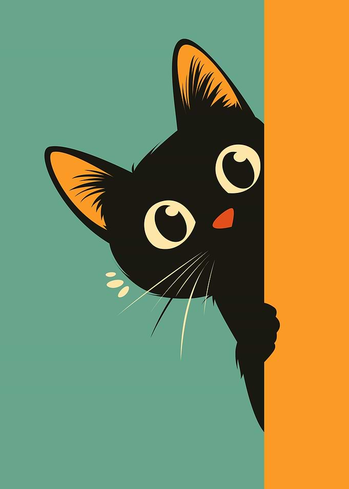 Cute Black Cat Peeking Illustration
