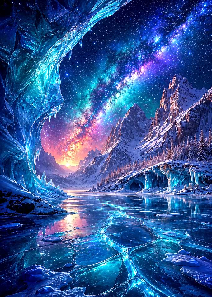 Stunning Frozen Landscape Under Milky Way
