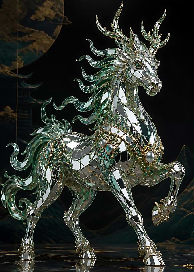 Mirrored Crystal Qilin Statue