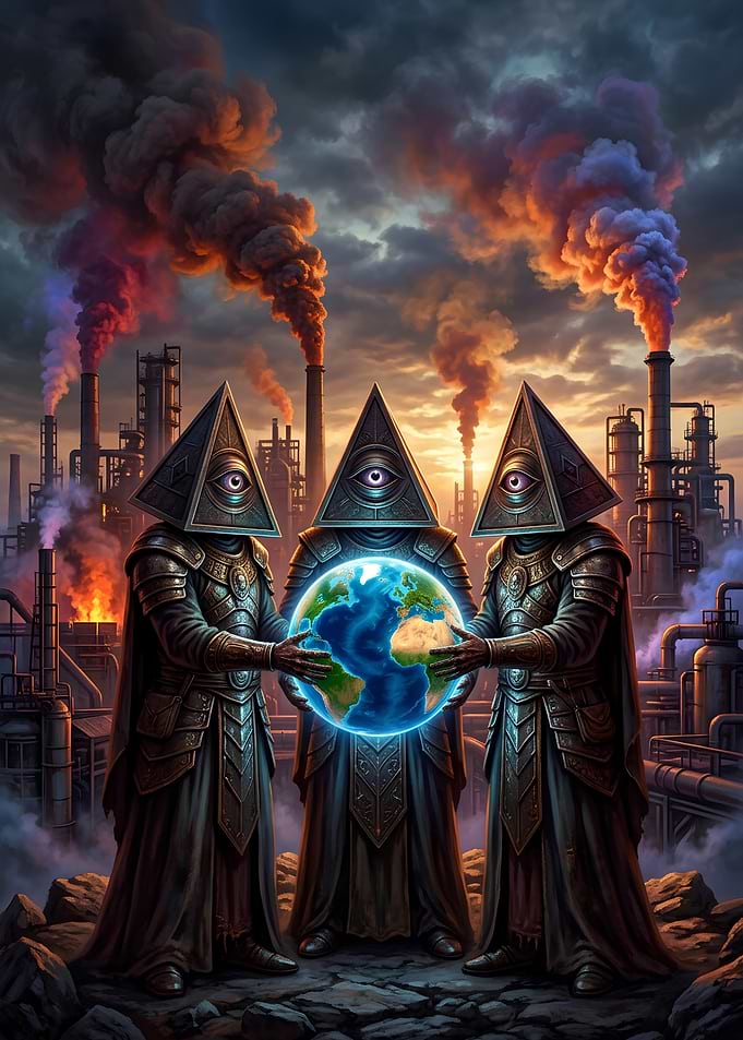 Illuminati Figures Holding Earth