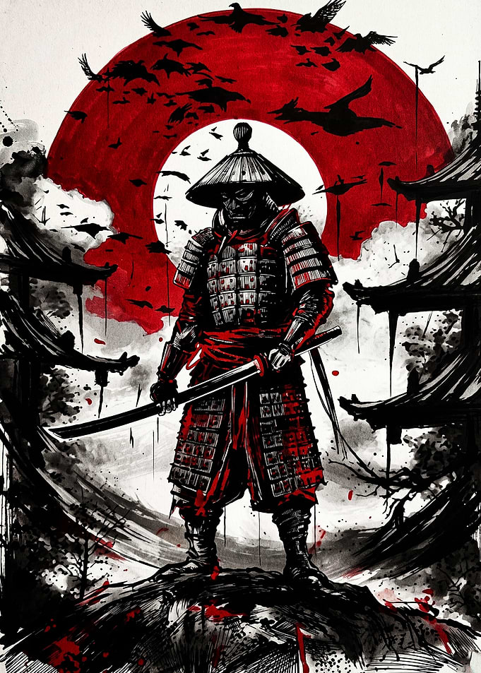 Samurai Warrior with Red Sun
