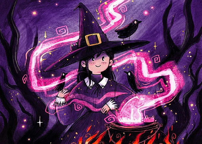 Cute Witch Brewing Magic Potion