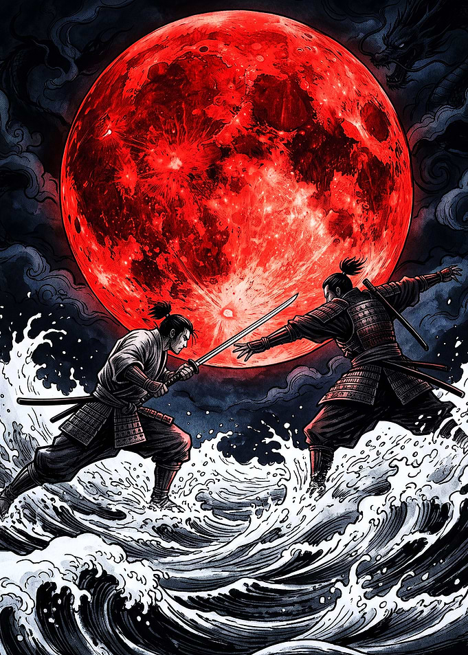 Samurai Duel Under Blood Moon