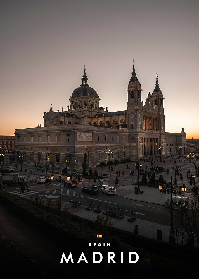 Almudena Cathedral in Madrid at Sunset