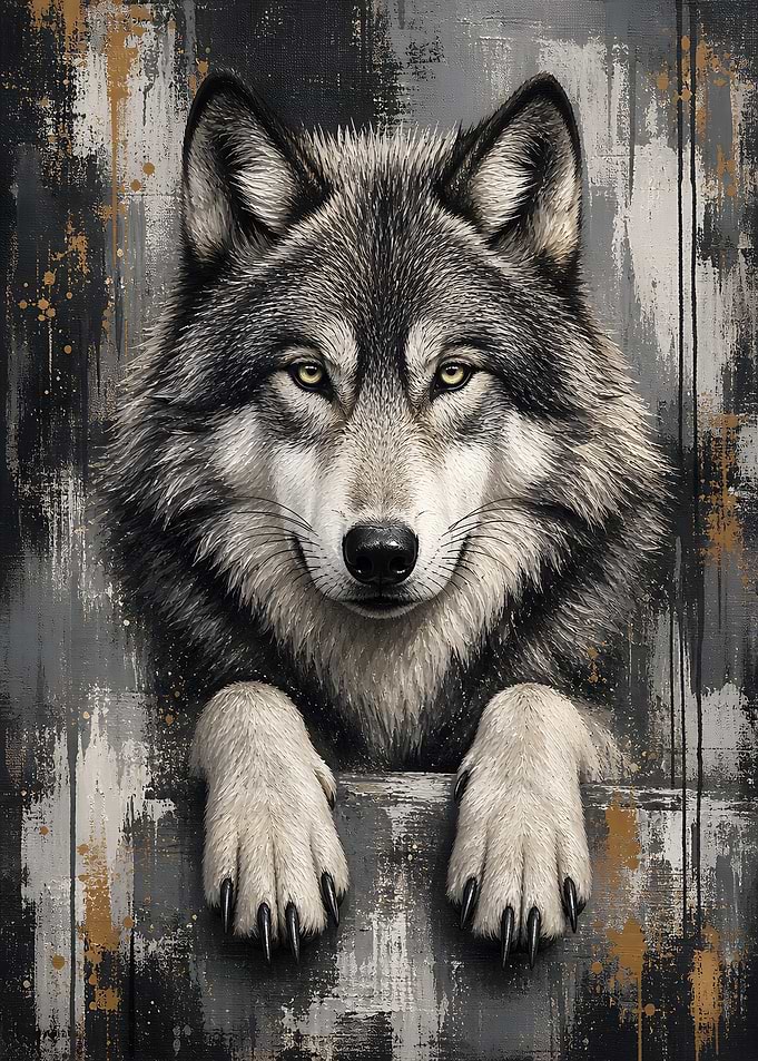 Abstract Wolf Portrait Painting