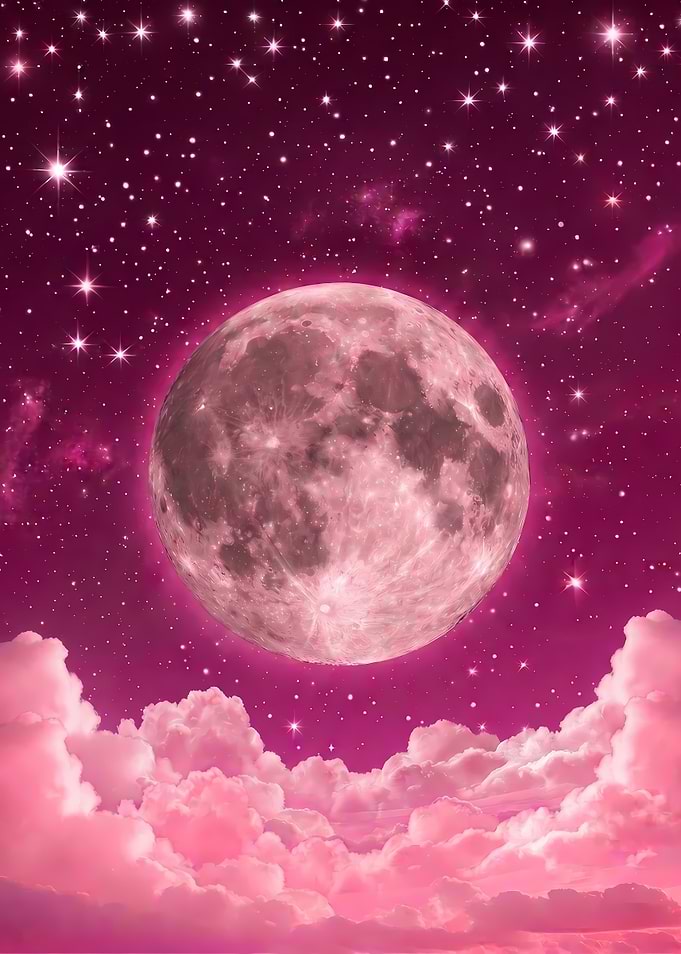 Pink Moon in Starry Sky