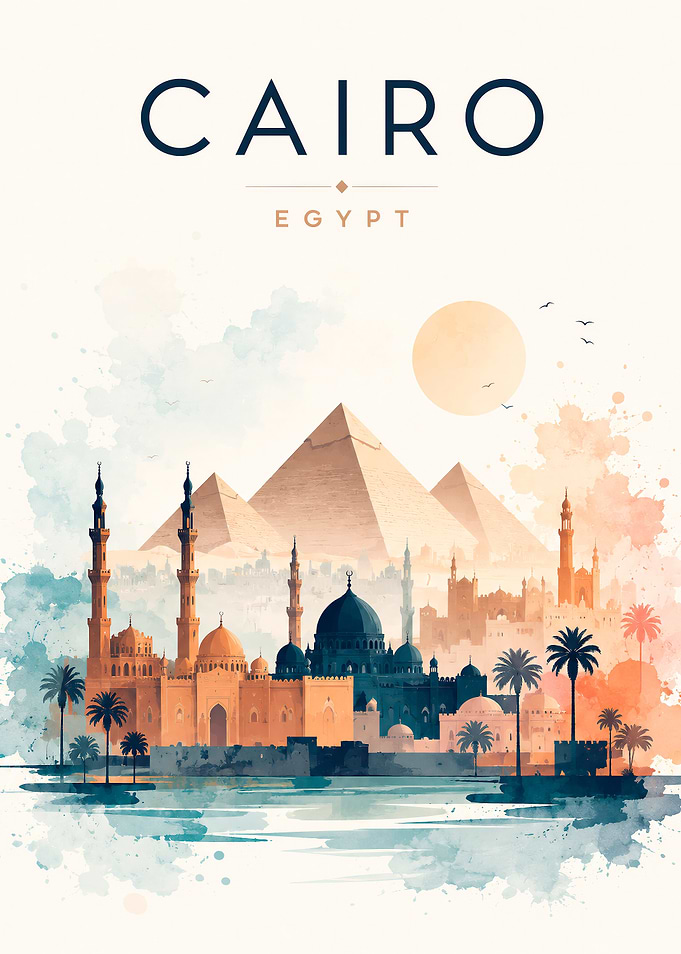 Cairo Egypt Watercolor Travel Poster