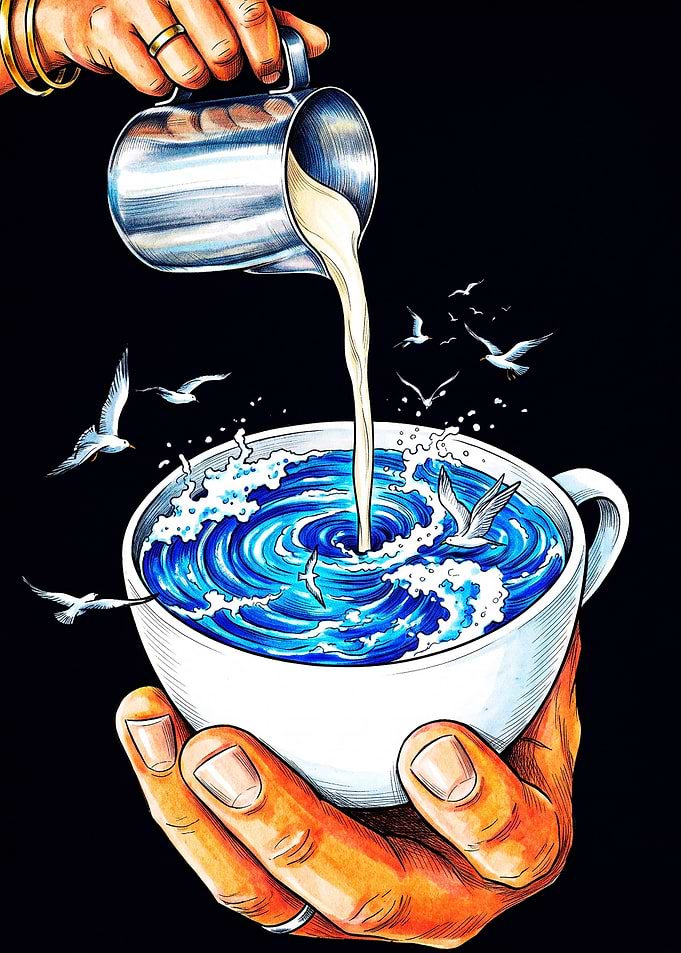 Surreal Ocean in a Coffee Cup