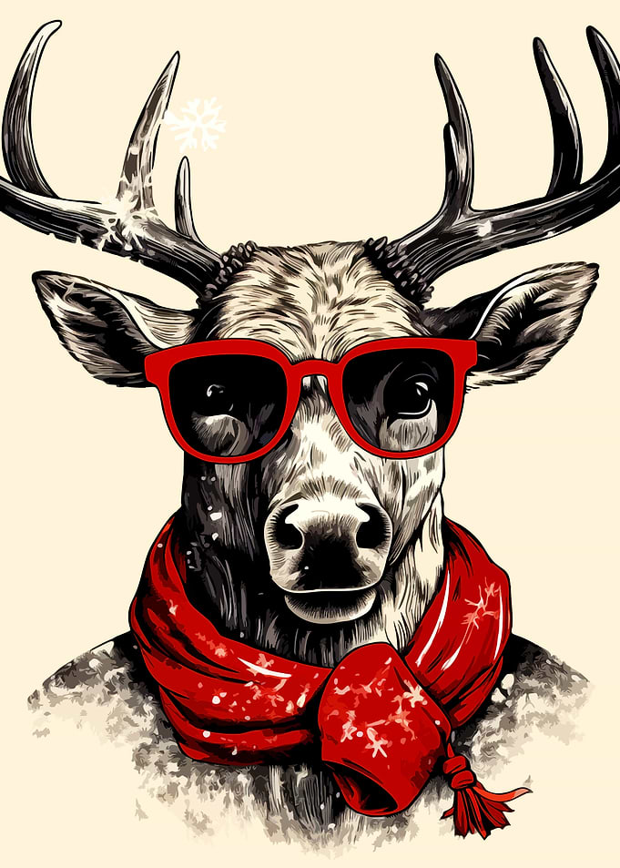 Cool Reindeer with Red Scarf