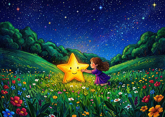 Girl hugging a glowing star