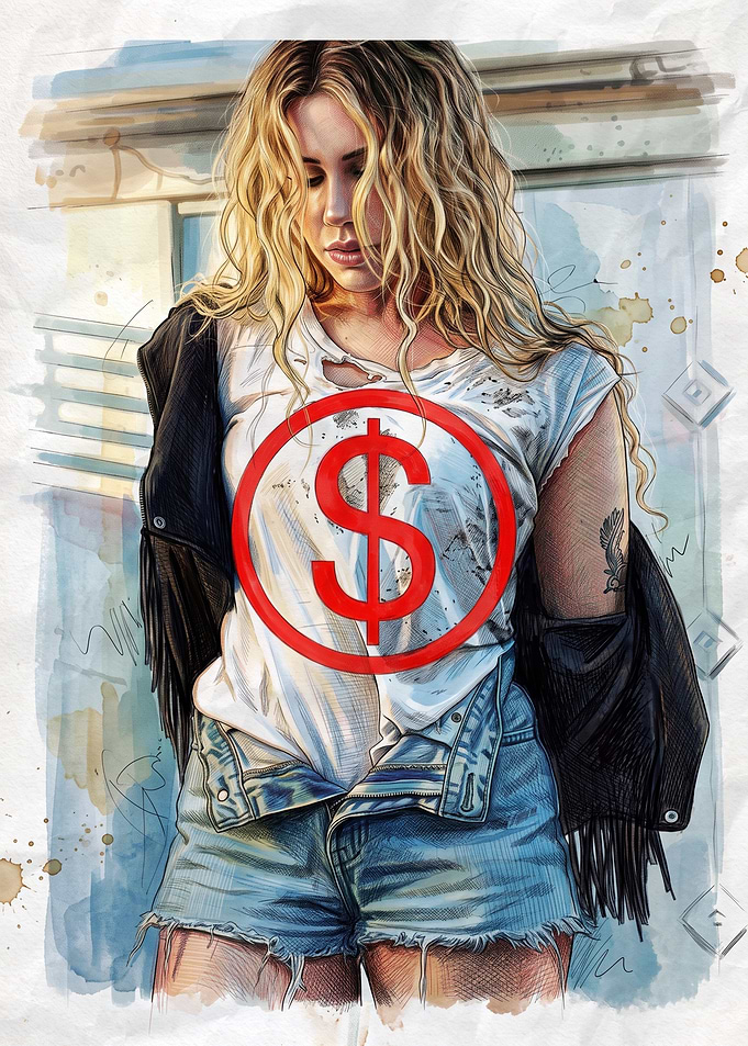 Blonde Woman with Dollar Sign Graphic