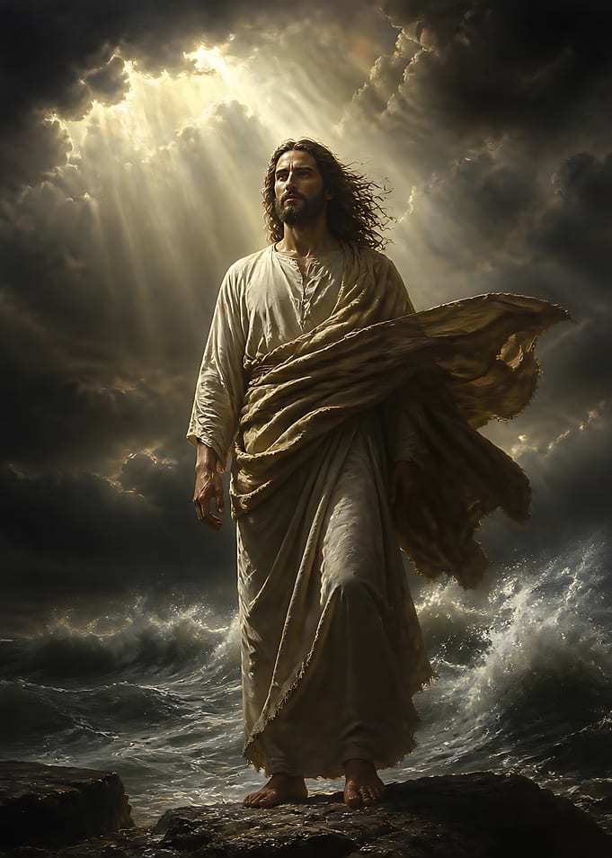 Jesus Standing Amidst Stormy Seas