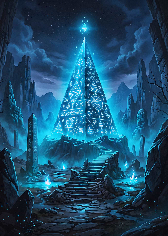 Glowing Ancient Pyramid in Mystical Landscape