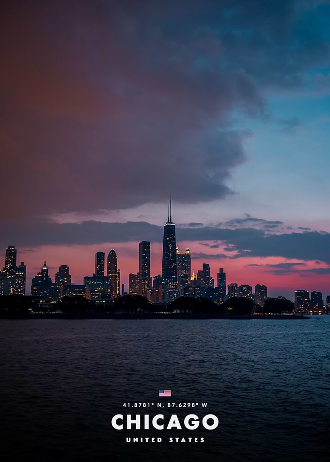 Chicago Skyline Sunset Poster