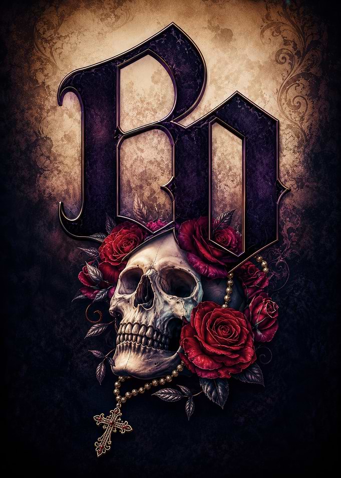 Gothic Skull and Roses Art