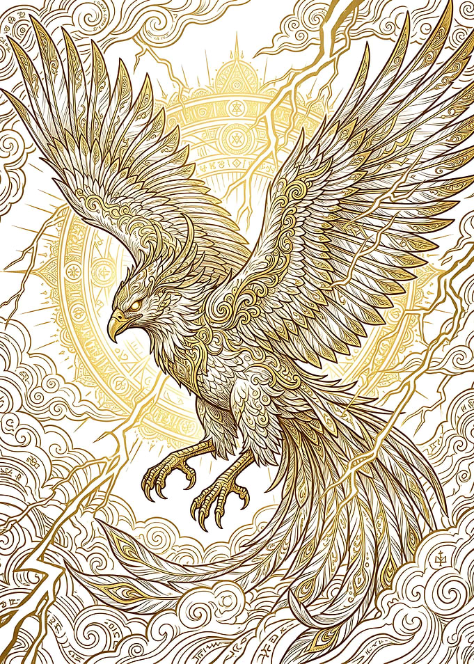 Golden Phoenix Mythical Bird Illustration