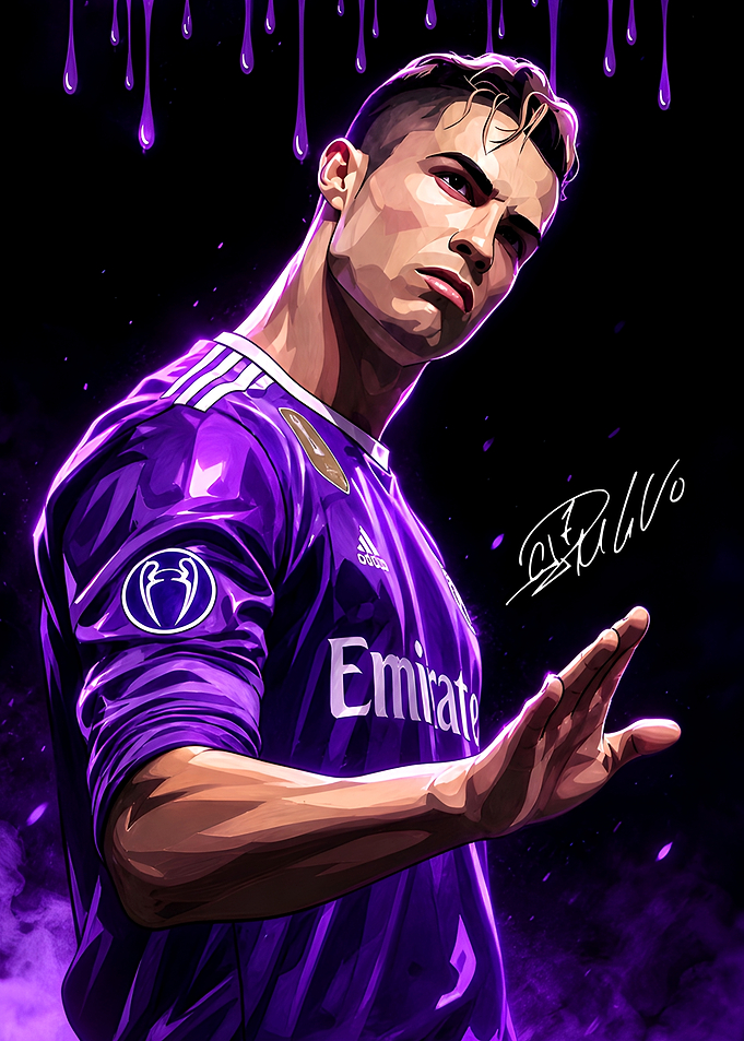 Cristiano Ronaldo Purple Digital Art Portrait