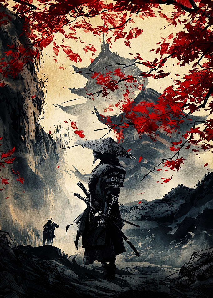 Samurai Warrior Near Ancient Temple