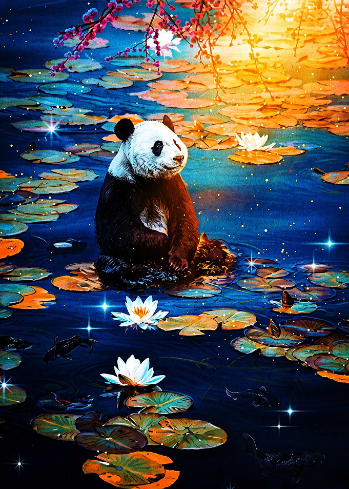 Panda in a Magical Lotus Pond