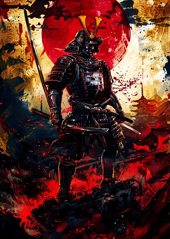 Samurai Warrior with Red Moon