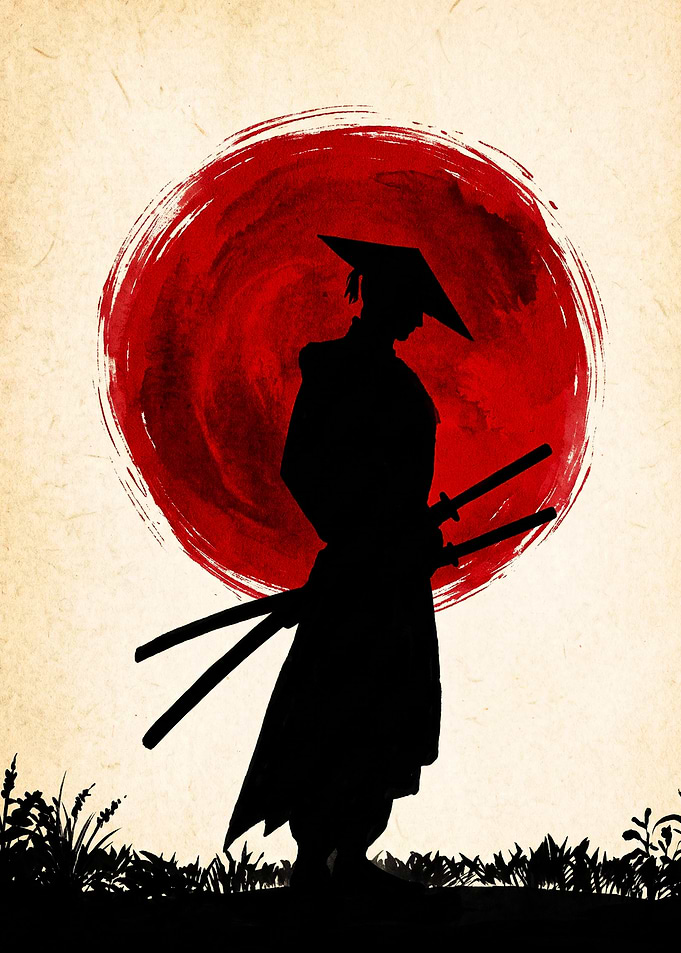 Samurai Silhouette with Red Sun