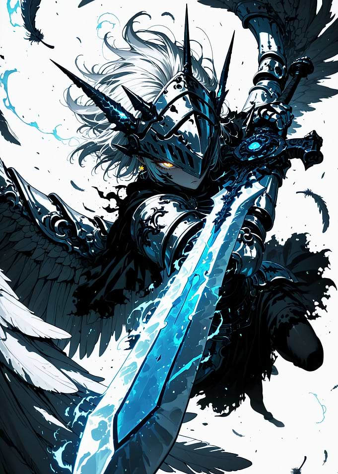 Winged Knight with Glowing Blue Sword
