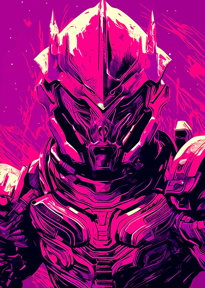 Neon Pink Cybernetic Warrior Portrait