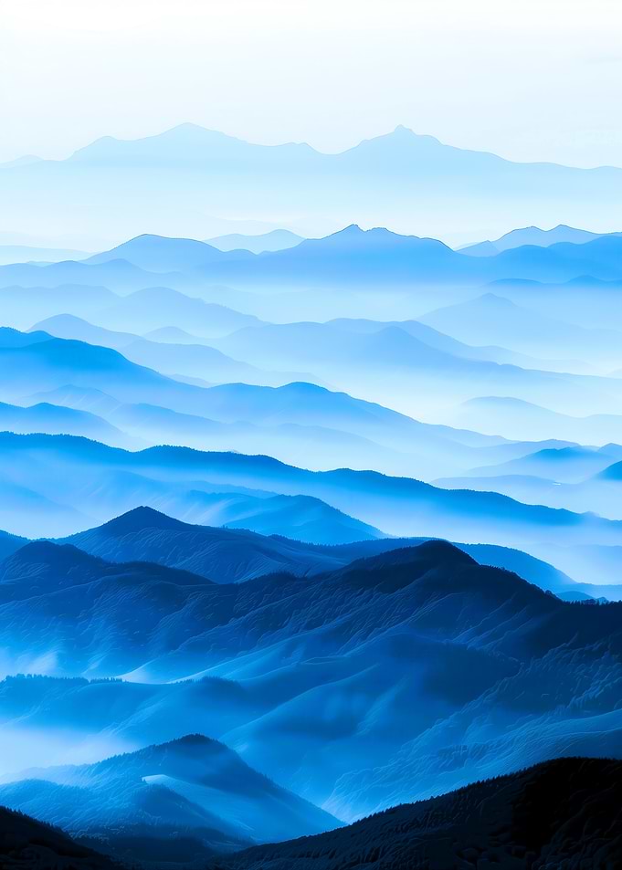 Blue Misty Mountain Range Landscape