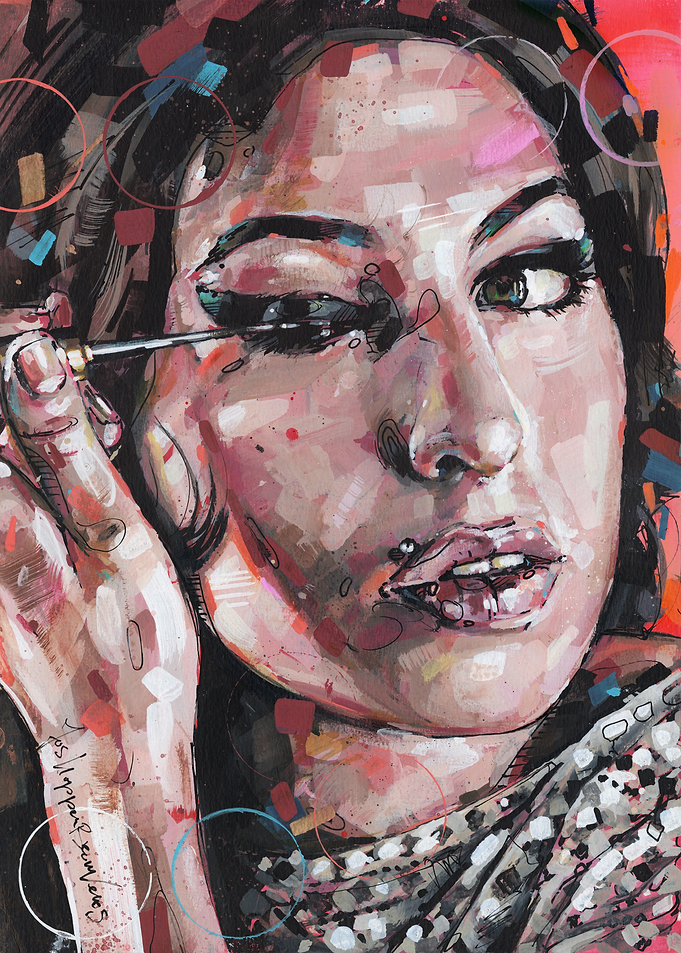 Amy Winehouse Applying Eyeliner painting